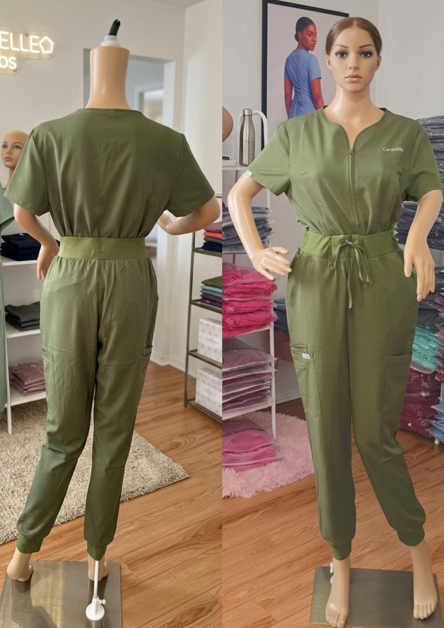 Olive Green Half-Zip Jogger Set Pant